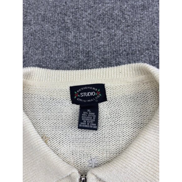 Designers Studio Originals Sweater Womens XL Animal Print Mittens Holiday Zip - Picture 2 of 7